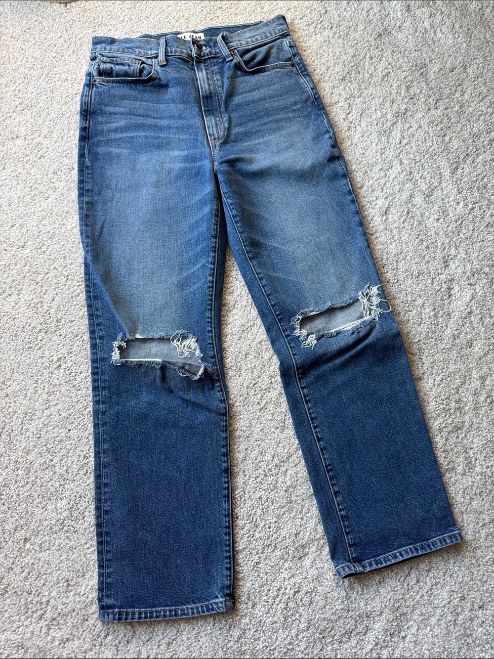 Le Jean Straight-Leg Distressed Women's Jeans in Blue